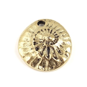 Antique Gold Charm Gold Shell Charm Ammonite Fossil Charm Nunn Design Antique Gold Pendant 17mm x 16mm Natural History Sea Beach Ocean