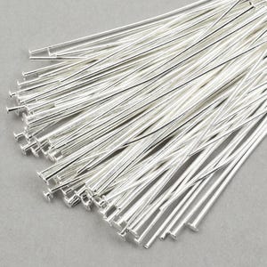 100 Pieces of 1.5" 22 Gauge Head Pin Findings - BRIGHT SILVER Headpins - 38mm 22g Silver Plated Jewelry Headpins for Wire Wrapping #FB521 image 4