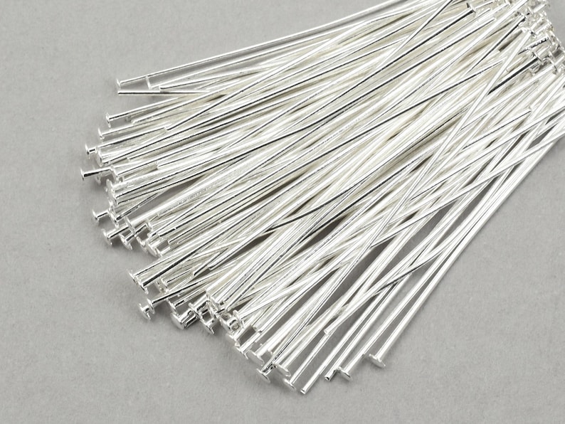 100 Pieces of 1.5" 22 Gauge Head Pin Findings - BRIGHT SILVER Headpins - 38mm 22g Silver Plated Jewelry Headpins for Wire Wrapping #FB521 image 4