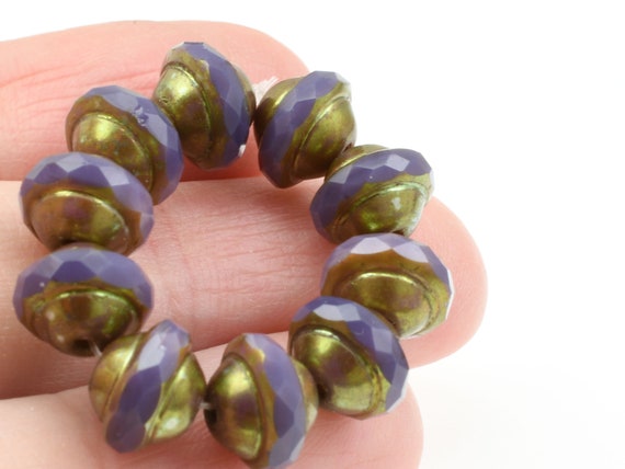 10 Pieces 8mm X 10mm Saturn Beads Purple Silk With Antique Bronze