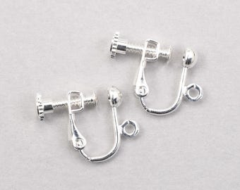 Adjustable Screw Back Style Hinged Clip On Earring Findings - BRIGHT SILVER Clip Earring Hooks - Silver Plated Ear Findings    #FB760