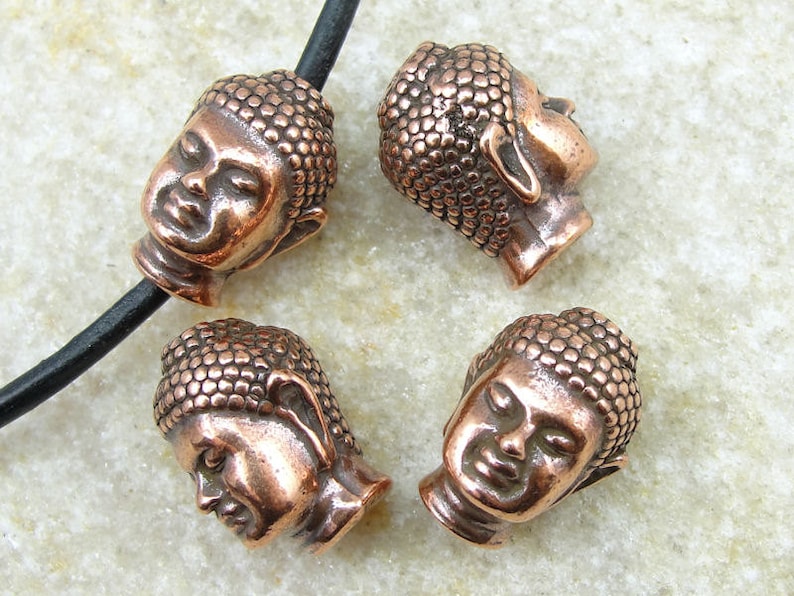 Copper Buddha Beads TierraCast Pewter Buddha Head Bead Antique Copper Beads Metal Beads P779 image 2