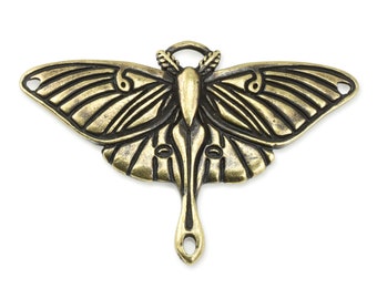 Brass Luna Moth Pendant - TierraCast Antique Brass Link for Jewelry Making - 39mm x 26mm Bronze Pendant for Spring and Summer (P1975)