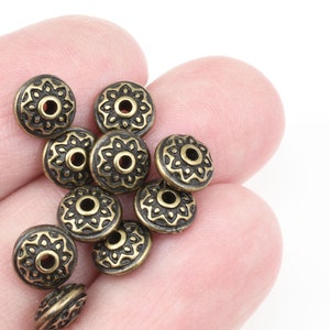TierraCast Lotus Spacer Bead Antique Brass Beads for Jewelry Making 7mm Diameter Yoga Beads for Meditation Jewelry and Malas P1748 画像 4