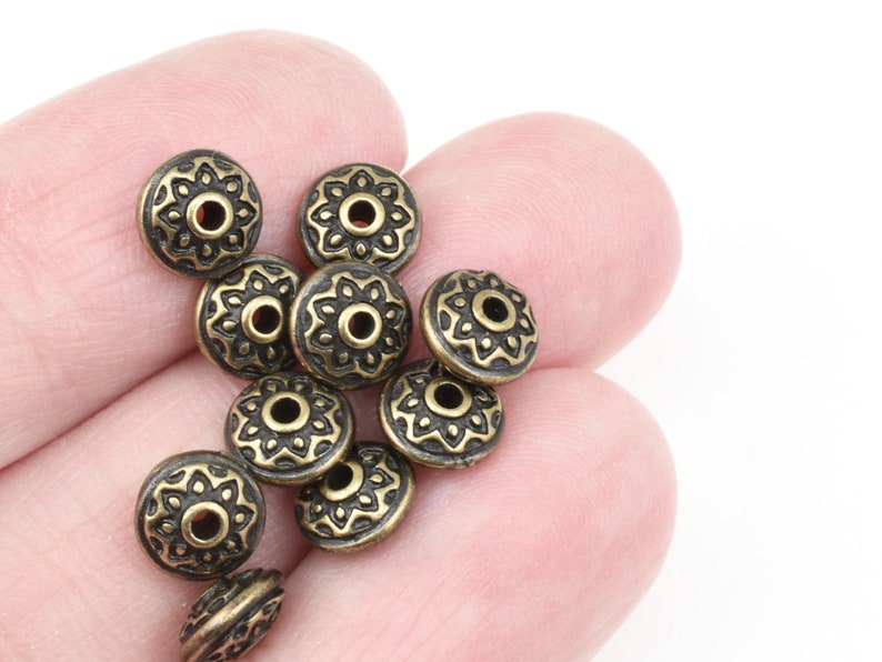 TierraCast Lotus Spacer Bead Antique Brass Beads for Jewelry Making 7mm Diameter Yoga Beads for Meditation Jewelry and Malas P1748 image 4