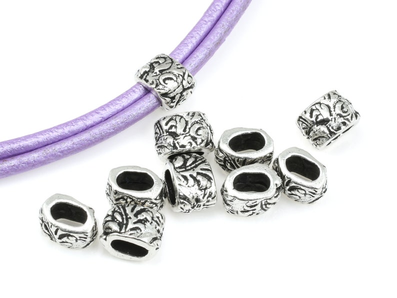 Leather Slider Beads for Leather Antique Silver Beads TierraCast JARDIN BARREL Large Hole Beads Leather Findings P1761 image 1