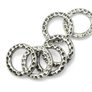 13mm Hammertone Rings Antique Pewter Ring Flat Circle Charms Textured Metal Rings TierraCast Dark Antique Silver Closed Rings P2628 image 2