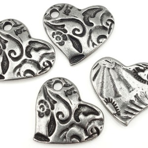 Heart Charms Dark Antique Silver Charms Silver Heart TierraCast AMOR CHARM for Romantic Jewelry Valentines Charms Bohemain Charms P1375 image 1
