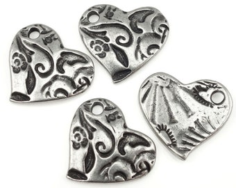 Heart Charms Dark Antique Silver Charms Silver Heart TierraCast AMOR CHARM for Romantic Jewelry Valentines Charms Bohemain Charms (P1375)