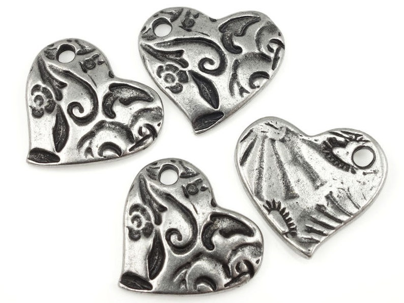 Heart Charms Dark Antique Silver Charms Silver Heart TierraCast AMOR CHARM for Romantic Jewelry Valentines Charms Bohemain Charms P1375 image 1