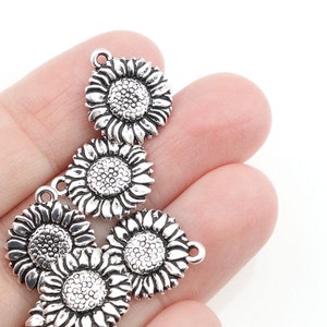 Sunflower Charms Silver Charms TierraCast Sun Flower Drop Antique Silver Flower Charms for Summer Jewelry Bohemian Charms Woodland P171 image 2