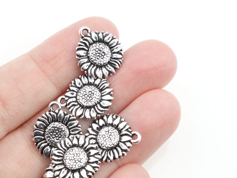 Sunflower Charms Silver Charms TierraCast Sun Flower Drop Antique Silver Flower Charms for Summer Jewelry Bohemian Charms Woodland P171 image 2