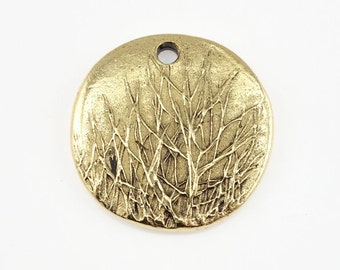 Antique Gold Tree Pendant Gold Charm Winter Tree Charm 20mm Diameter Woodland Pendant Rustic Charm for Winter Jewelry Supplies Gold Pendant
