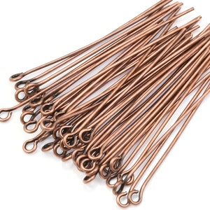 50 Antique Copper Eye Pins 1.5 Long and 21 Gauge Plated Dark Copper Eyepin Findings Copper Oxide Findings for Jewelry Making FSAC32 image 2