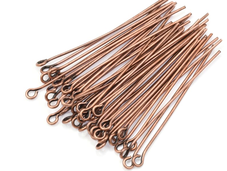 50 Antique Copper Eye Pins 1.5 Long and 21 Gauge Plated Dark Copper Eyepin Findings Copper Oxide Findings for Jewelry Making FSAC32 image 2