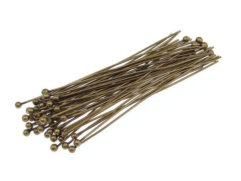 48 Antique Brass Ball Headpins 2 Aged Brass Ballpins 22 Gauge Ball Pins 22G Bronze Head Pin Findings FB6 image 1