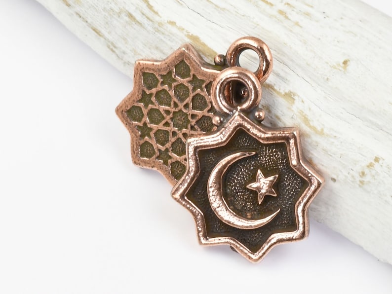 TierraCast Crescent Moon and Star Charm 16mm x 20mm Antique Copper Charm for Faith Jewelry P2613 image 1