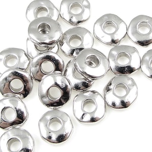 Large Hole Nugget Beads for Leather Jewelry 7mm Bright Rhodium Silver Beads with 2.25mm Holes TierraCast Silver Heishi Spacers PS450 image 1