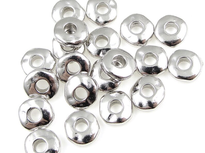 Large Hole Nugget Beads for Leather Jewelry 7mm Bright Rhodium Silver Beads with 2.25mm Holes TierraCast Silver Heishi Spacers PS450 image 1