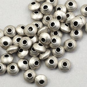 50 Beads - 5mm x 3mm Rondelle Beads - Small Dark Antique Silver Beads - Matte Dark Silver Plated Donut Spacer Beads Heishi Beads   FB116