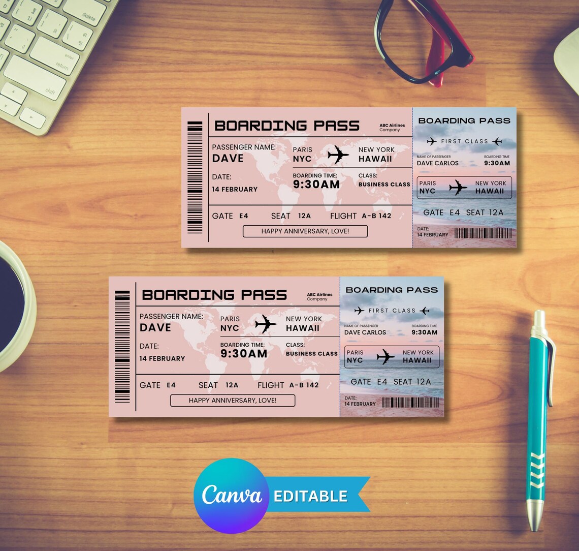 Editable Airline Ticket Template Customizable Canva Template - Etsy