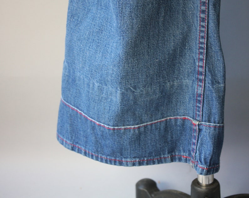 1970s Denim Jumpsuit 70s Vintage Flare Leg High Waist Sleeveless Coverall Overall Jumpsuit