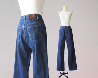 1970s Ralph Lauren Straight Leg Jeans / RL Polo Leather Patch Western Stitching 70s 80s Jeans 26 X 34