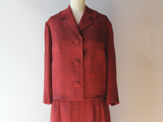 1950s Vintage Suit / 50s 60s Ruby Red Black Fleck… - image 2