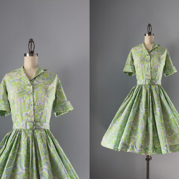 60s Dress / Vintage 1960s Lilac and Lime Day Dress / Sixties Shirtwaist Dress