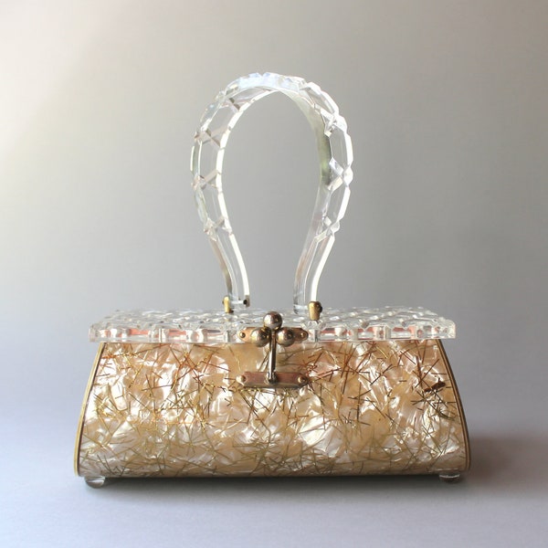 1950s Lucite Handbag / 50s Florida Handbags Gold Confetti Clear Lucite Bag EX Mint Condition