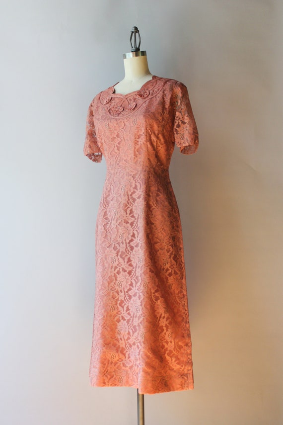 1950s Vintage Dress / 50s Mauve Pink Lace Dress w… - image 5