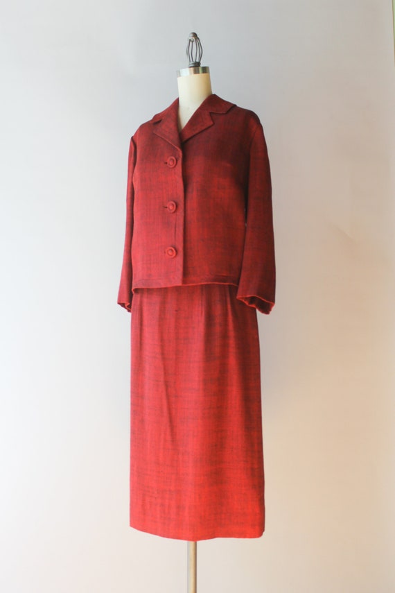 1950s Vintage Suit / 50s 60s Ruby Red Black Fleck… - image 3