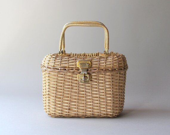 1950s Bag / Vintage 50s 60s Woven Golden Metal Box