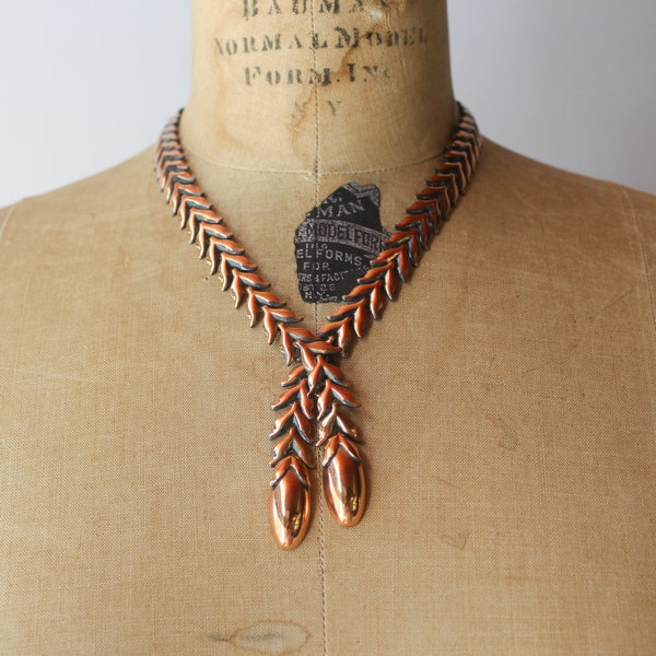 1950s Copper Necklace / 50s Large Draped and Dangling Mid Century Modern Copper Necklace