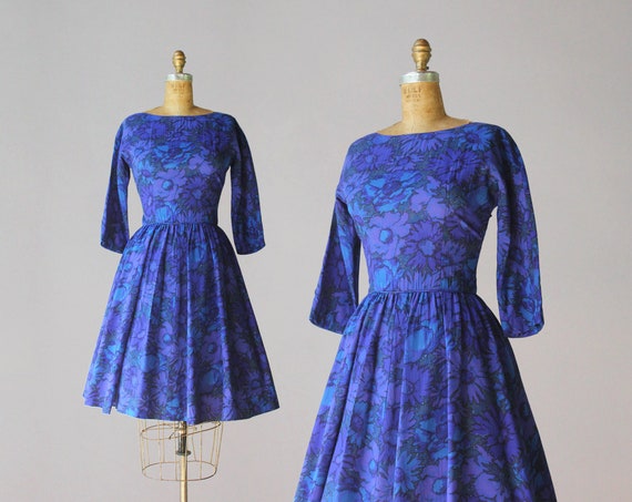 Vintage Jerry Gilden Dress / 1950s 1960s Indigo Fl