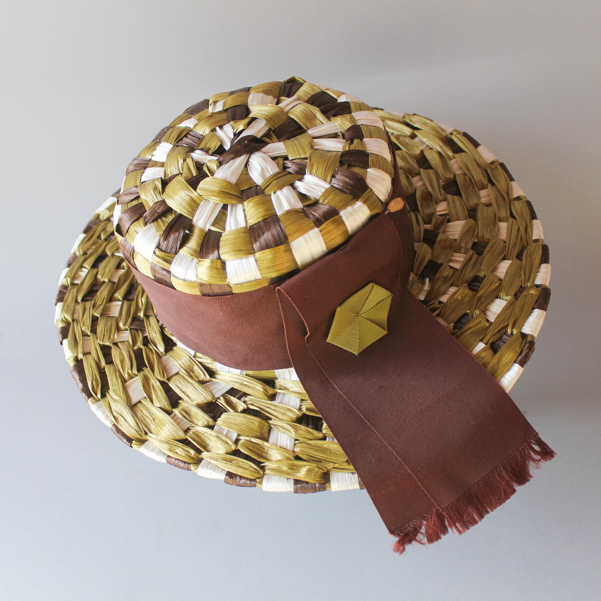 Schiaparelli 1950’s Ribbon and Straw Hat Schiaparelli Straw Boater Hat• Designer Hat • Collectible  main image 3
