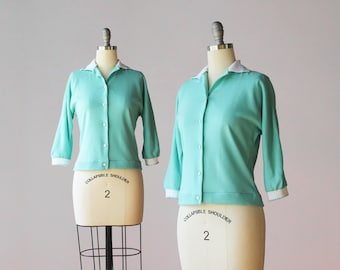 1960s Vintage Cardigan / 60s Seafoam Lightweight Spring Cardigan Sweater