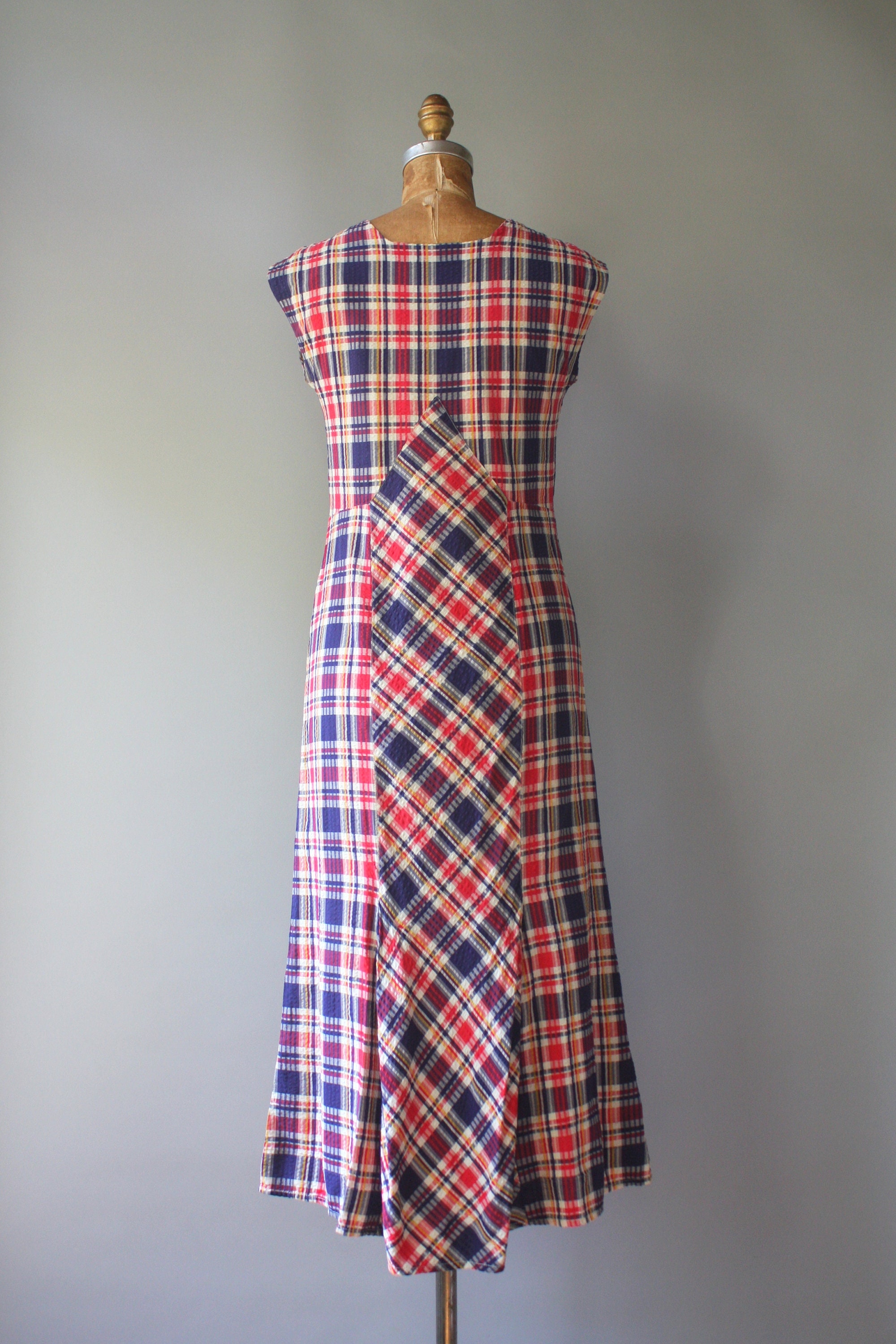 1930s Dress / 1930s Vintage Primary Plaid Cotton Day Dress | Etsy