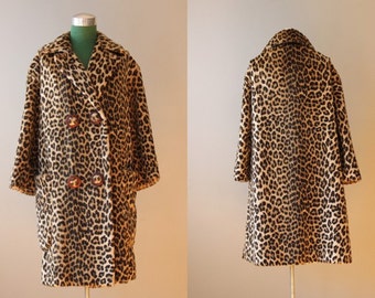 Vintage Leopard Print Coat / 60s Leopard Print Faux Fur Coat
