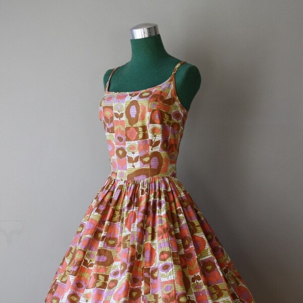 1950's Atomic Floral Full Skirt Dress