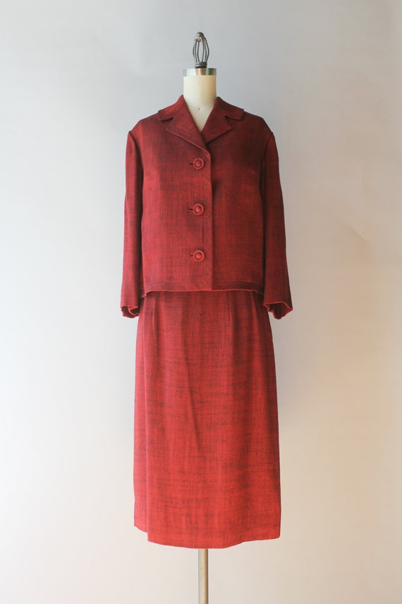 1950s Vintage Suit / 50s 60s Ruby Red Black Fleck… - image 4