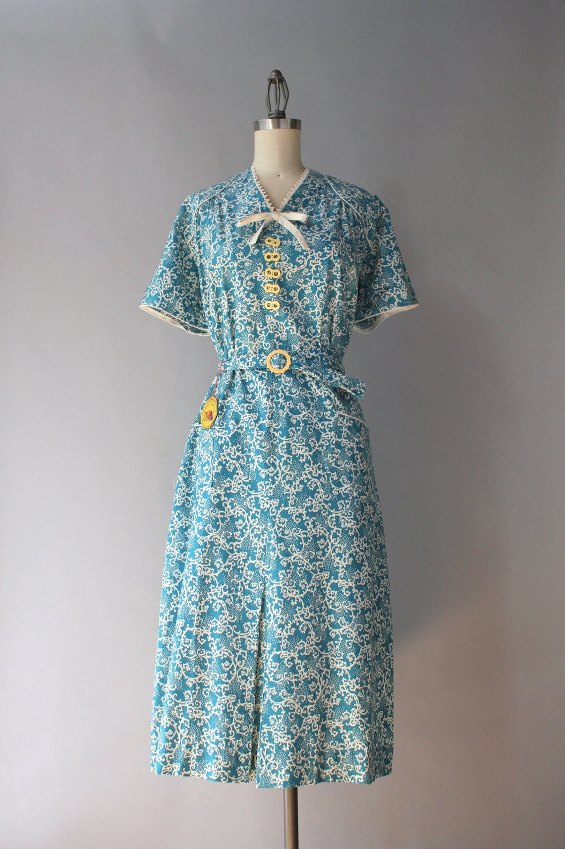 1940s Dress / Vintage 40s Cotton Day Dress / Nos Deadstock Etsy