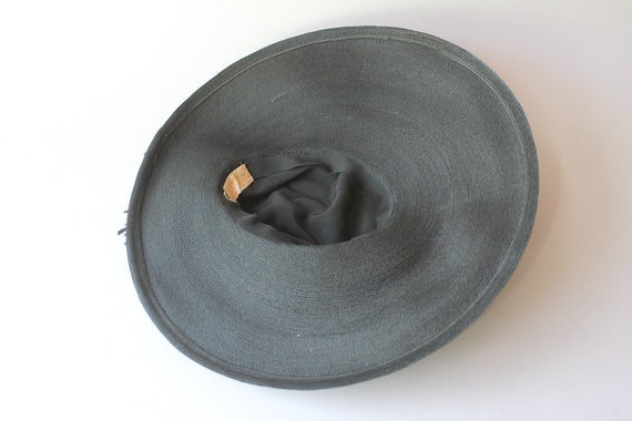 1950s Wide Brim Straw Hat / 50s Black Straw & Vel… - image 7