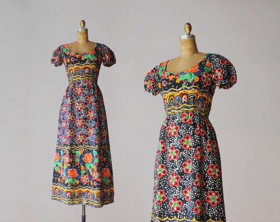 1960s Malcolm Starr Maxi Dress / 60s Vintage Print