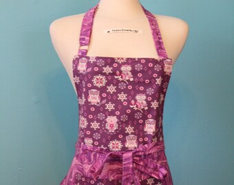 kitchen apron with towel reversible women's purple and pink owl apron with pocket
