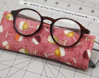 soft eyeglass case, padded eyeglass holder, reading glass case, wine print eyewear cover