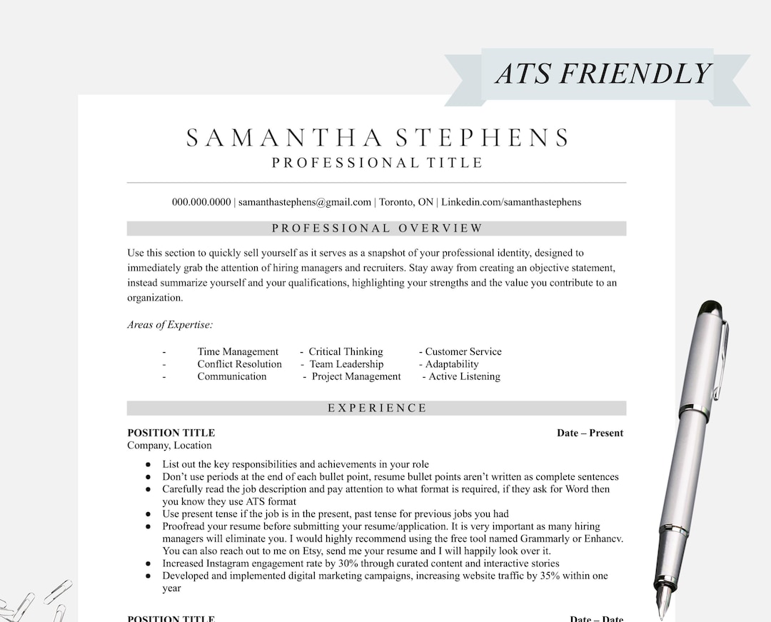 Ats Friendly Resume Template Professional Cv Design Clean Layout Modern ...
