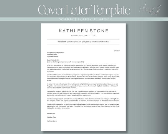 ATS Friendly Cover Letter Template | Professional Cover Letter Sample for Job Application | Editable Google Docs & Word | Instant Download