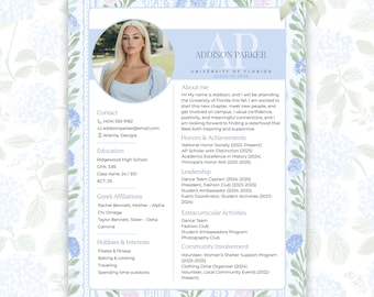 Sorority Resume Canva Template | Sorority Rush Editable Template | Sorority Resume Template | Preppy Sorority Resume | PNM Resume