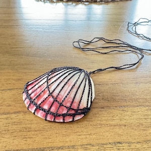 Crochet Seashell Necklace: Hand-Knit Acrylic & Cotton, Adjustable Length